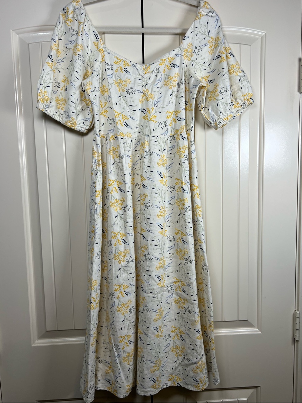 a.n.a. White Yellow Floral Puff Sleeve Midi Dress SIZE XS